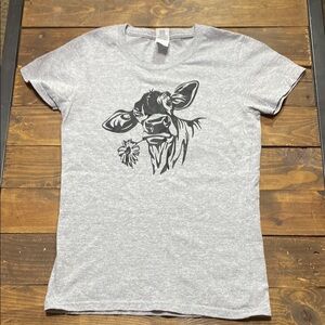 Gray Tee with Cow Design